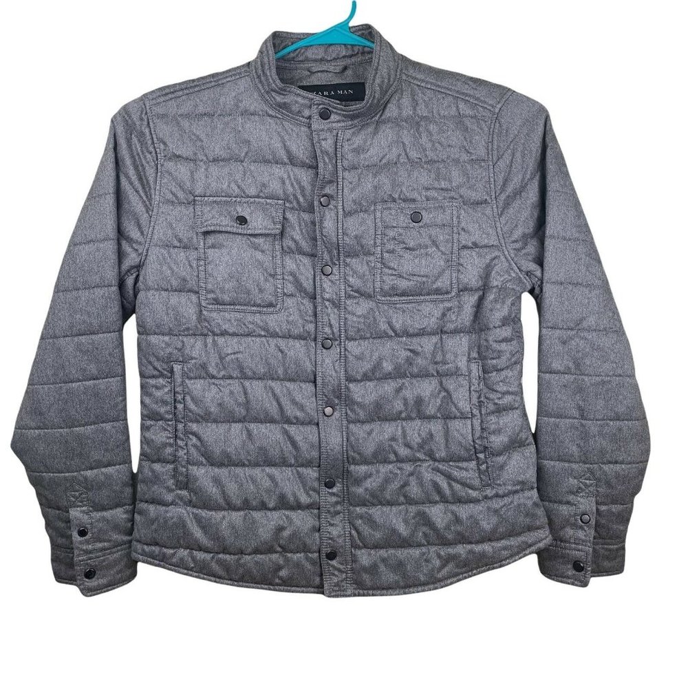 Zara Men's Black Quilted Button Zip Jacket Extra Large (XL)